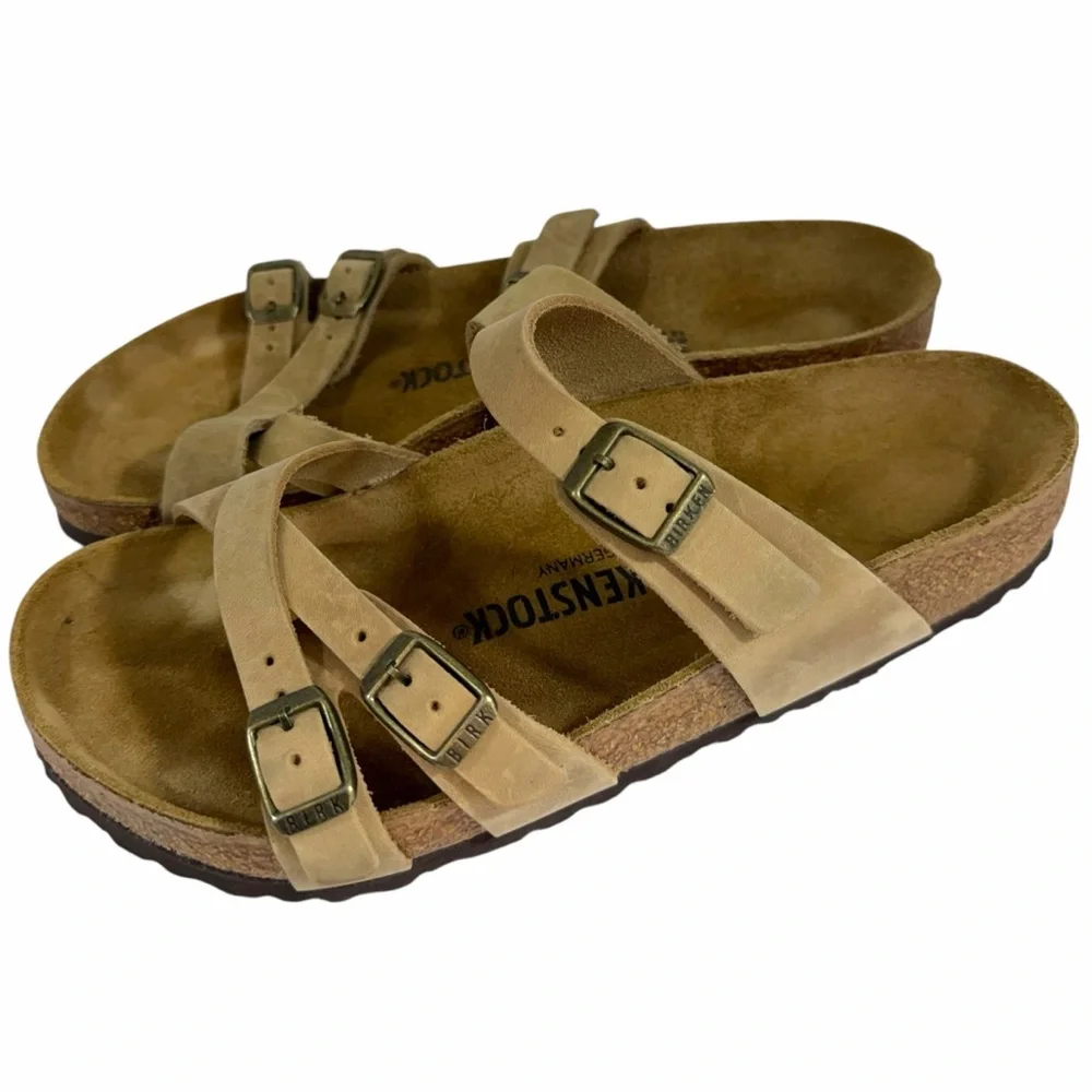 Birkenstock Tan Leather Franca Slide Sandals Size 39 - Picture 6 of 9